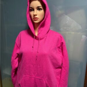 Women's Bright Pink Hooded Pullover Sweatshirt